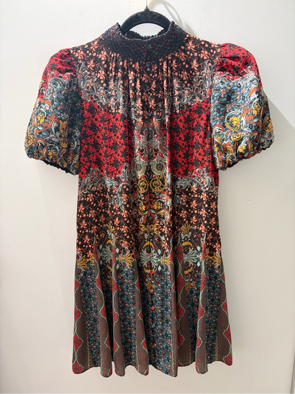 Alice + Olivia Janis Mixed Print Puff Sleeve Mini Dress Sz 6 - Picture 4 of 7